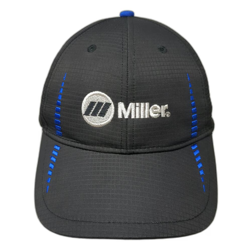 Cap America Miller Logo Black One Size Baseball Cap Blue Accents Golf Hat